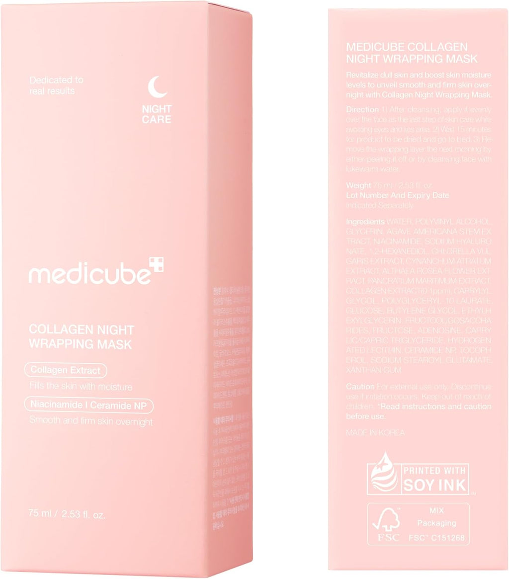 medicube Collagen Overnight Wrapping Peel Off Facial Mask Pack - Elasticity & Hydration Care, Reduces Sagging & Dullness - Hydrolyzed Collagen For Glowing Skin - Korean Skin Care, 2.53 fl.oz