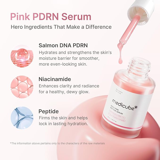 edicube Salmon DNA PDRN Pink Peptide Serum, Pink glow serum, Peptide, Niacinamide, Hydrating & Moisturizing & Firming, Uneven Skin Tone, Korean Skincare | 1.01 fl.oz. (1.01 fl.oz., Salmon DNA PDRN)
