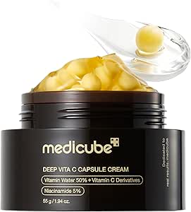 medicube Deep Vitamin C Golden Capsule Face Moisturizer - Liposome Capsules For Wrinkles, Skin Radiance - Transparent Gel for Glow Hydration - Korean Skin Care 1.94 oz